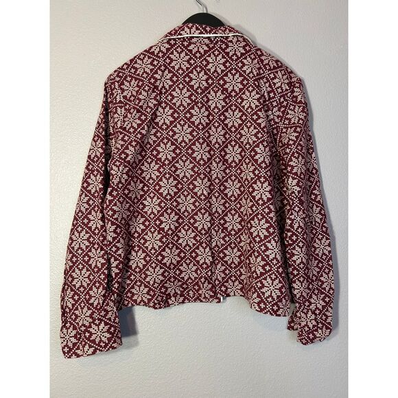 Forever 21 Burgundy Nordic Snowflake Print Button Down Pajama Top Size L - Picture 2 of 6